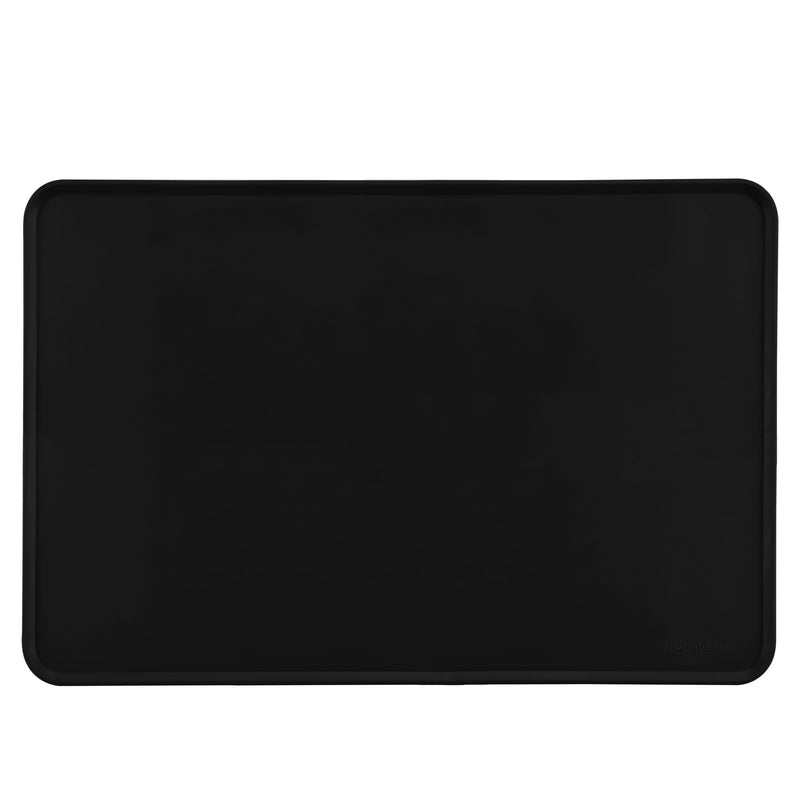 Amazon Basics Waterproof Non-Slip Silicone Pet Feeding Mat with Raised Edges, Prevents Spills, Easy to Clean, Protects Floors for Cat & Dog Food and Water Bowls, 24 x 16 Inches, Black