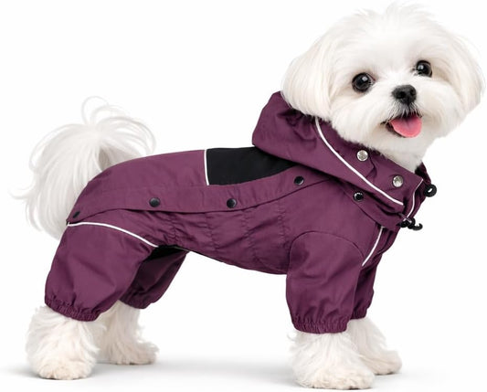 LOVELONGLONG Waterproof Dog Raincoat with Removable Hood – Outdoor Full Body Dog Jacket, Windproof Snowproof Shell Suit 