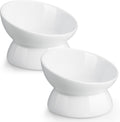 Elevated Cat Bowl, 5 Oz Raised Cat Food and Water Bowl Set for Cats, Ceramic Raised and Tilted Water Bowl, 15°Tilted Sta