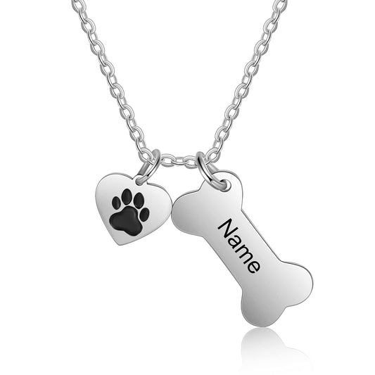 ALBERTBAND Dog Necklace for Women Personalized Dog Paw Charm Pendant Necklace -Dog Bone Memorial Necklace Custom Name Necklace Mom Gifts for Your Lover Pet