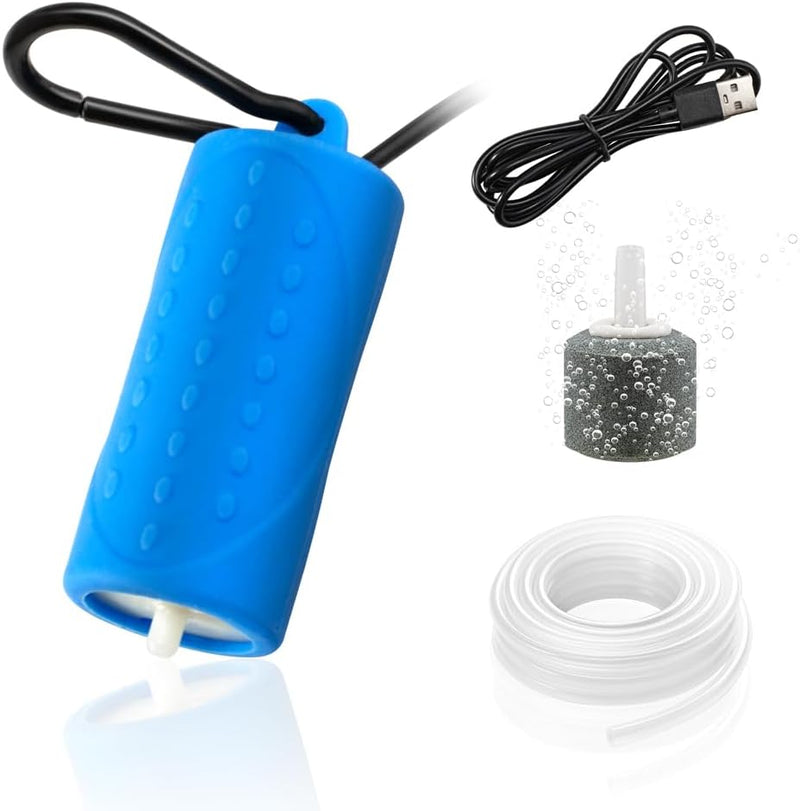 DaToo USB Mini Aquarium Air Pump Ultra Quiet Fish Tank Air Pump with Black Hanging Clasp Portable Aquarium Oxygen Aerato