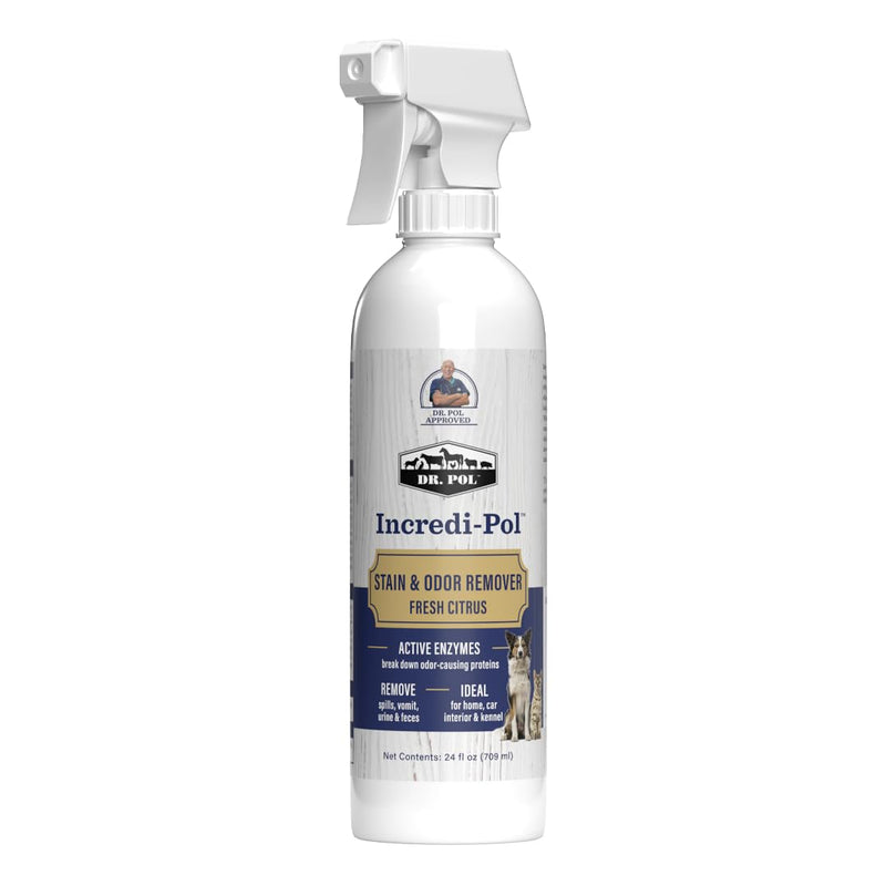 Dr. Pol Incredi-Pol Stain & Odor Remover | Eliminates Dirt, Urine & Feces | Safe and Effective Around Pets & Their Favorite Spots | Trigger Spray for Easy Use | 24 oz | Fresh Citrus