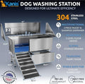 61" Dog Bathing Station, LEFT RAMP + 49" Electric Dog Grooming Table, WHITE
