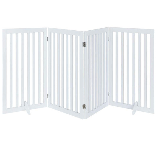 unipaws 36”H Free Standing Pet Gate for Dog Cat, Tall Wooden Dog Gates for Doorway, Stairs, Foldable Pet Fence for The House, Expandable Barrier, Indoor Use, White