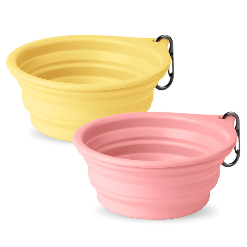 Dog Bowl Travel Collapsible Bowls 2 Pack, Portable Foldable Cats Dogs Water Dish Puppy Bowl (Pink1775 + Yellow1205)