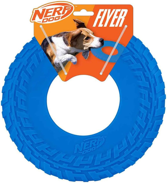 Nerf Dog Tire Flyer Outdoor Dog Toy, 10 Inch Flying Disc Dog Fetch Toy, Rubber Dog Toy for Medium Dogs and Large Dogs