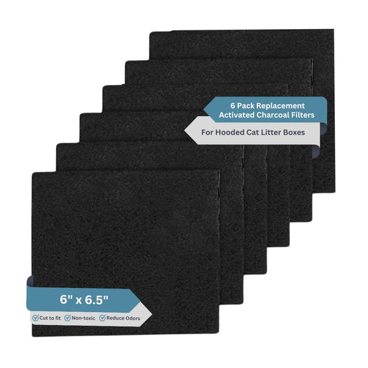 Fresh Headquarters 6-Pack Activated Carbon Cat Litter Box Filters Replacement - Trimmable 6" x 6.5" Organic Activated Charcoal Filter - Ideal Hooded Litter Box Deodorizer, Superior Odor Absorbing