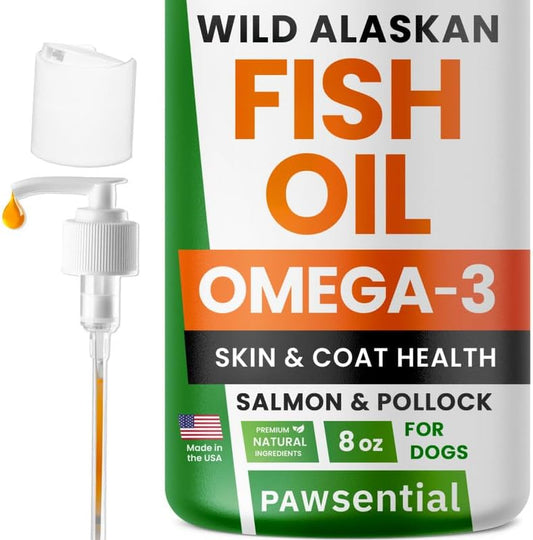 Fish Oil for Dogs & Cats - Natural Omega-3 - Skin & Coat Support - Liquid Food Supplement for Pets - Natural EPA + DHA F