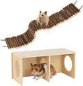 Hamster Hideout Tunnel and Hamster Bridge Set, Wooden Hamster Cage Accessories, Hamster Platform and Hamster Toys, 2-Cha