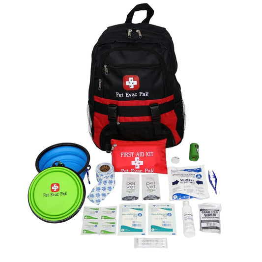 Pet Evac Pak Pet Emergency Starter Kit with First Aid Kit, Waste Disposal Bags, and 34-Ounce Collapsible Travel Bowls