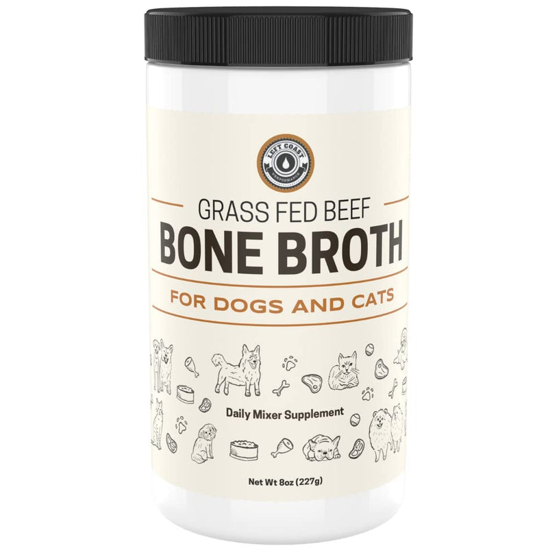 8oz Beef Bone Broth Powder for Dogs and Cats - Human Grade Grass-Fed for Picky Eaters - Supports Joints and Gut Health - Single Ingredient Dog Food Topper for Dry Food