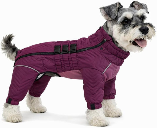 Warm Dog Coat Double Layers Dog Vest, 4 Legs Covered Windproof Waterproof Reflective, Purple S, M, L
