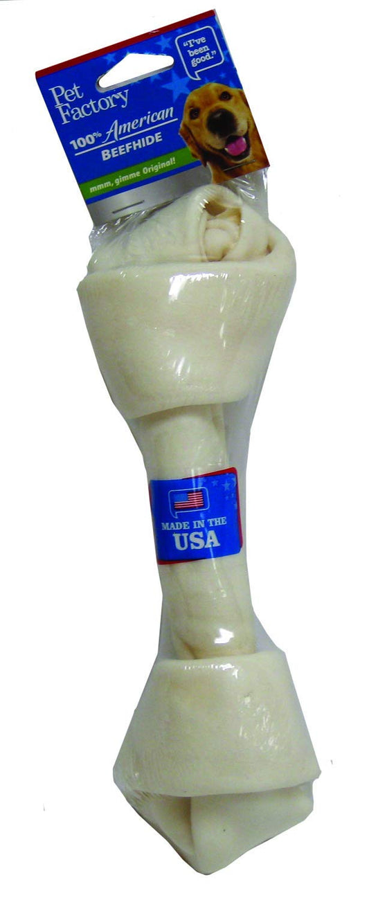 Pet Factory 100% Made in USA Beefhide 9-10" Knotted Bone Dog Chew Treat - Natural Flavor, 1 Count/1 Pack