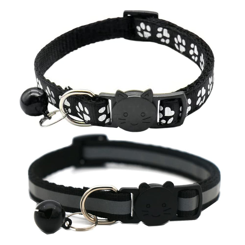 2 Pack Cat Collars Quick Release Reflective Kitten Collar with Bell & Safety Release (Black)