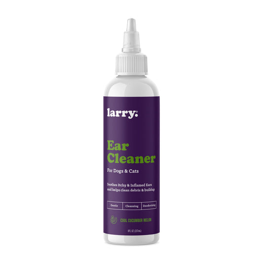 Larry Dog Ear Cleaner Solution & Cat Ear Cleaner for Dogs and Cats - Vet-Recommended Gentle Wash for Pet Ears -Cleans, Dries & Deodorizes - Cucumber Melon - 8 fl oz