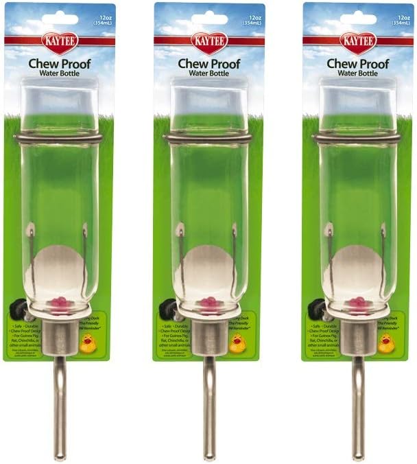 Kaytee 3 Pack of Chew-Proof Small Pet Water Bottles, 12 Ounce Capacity, for Rabbits, Ferrets, Guinea Pigs and Chinchilla