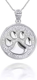 Claddagh Gold Solid .925 Sterling Silver Puppy Dog Cat Pet Paw Print Round Coin Medal Pendant Necklace - Choice of Penda