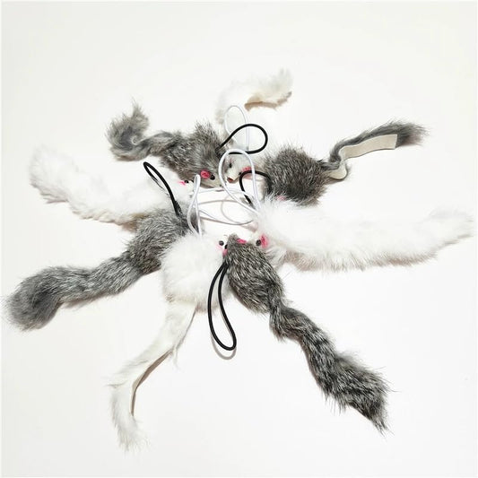 Caticalife Real Rabbit Fur Mouse Cat Toy - 5 Pack with Crinkle Sound, Rattle & Rope, Extra-Wide Durable Tail, Interactive Hunting Toys for Indoor Cats (No Catnip)