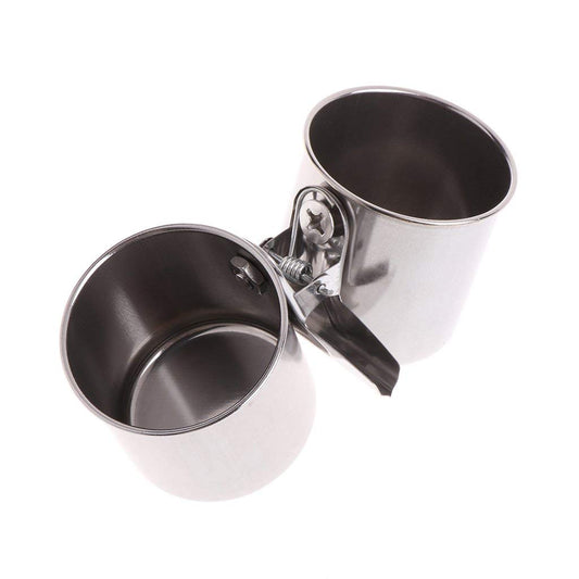Hypeety Bird Parrot Feeding Double Cups Stainless Steel Food Water Bowls with Clip Bird Seed Feeder Cups Hanging Bowl Cage Stand Accessories