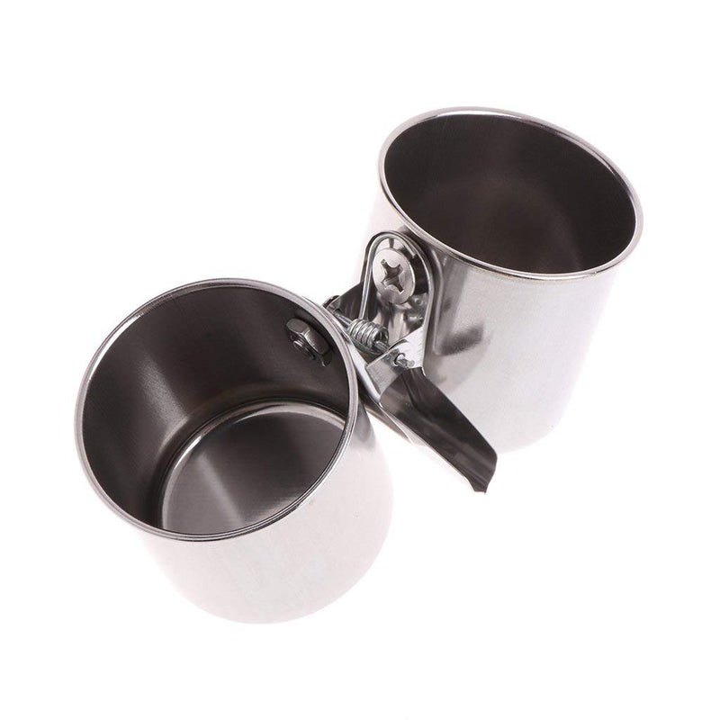 Hypeety Bird Parrot Feeding Double Cups Stainless Steel Food Water Bowls with Clip Bird Seed Feeder Cups Hanging Bowl Cage Stand Accessories