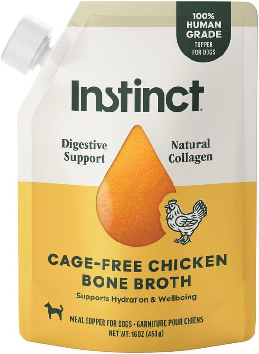 Instinct Bone Broth, Meal Topper for Dogs, Human Grade - Cage-Free Chicken, 16 oz. Pouch