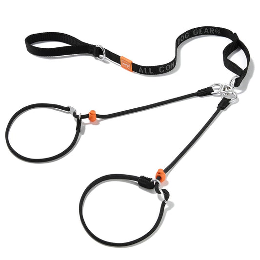 Howgo Double Slip Leash Slip Lead with Two Handles| Dual Dog Slip Lead for 2 Dogs,360° Swivel No Tangle | Dog Training Collar | Double Clip Leash Coupler and Splitter (Black, 6FT)