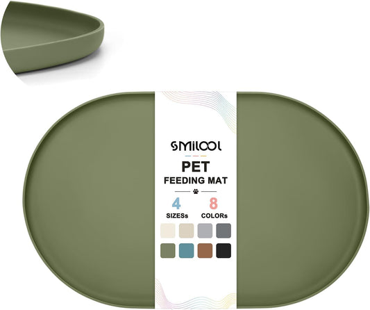 SMILOOL Waterproof Silicone Pet Food Mat with Raised Edge for Dog & Cat