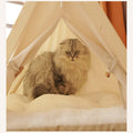 Solid Wood Cat Indoor Tent with Thick Mat,Portable Dog House Dog Teepee Tent,Cute Cat Teepee Cave Cat Bed,Dog Bed (Green)