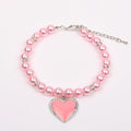 XKSRWE Dog Cat Pearls Necklace Collar with Rhinestones Heart Charm Pendant Pet Puppy Jewelry (Medium, Pink)
