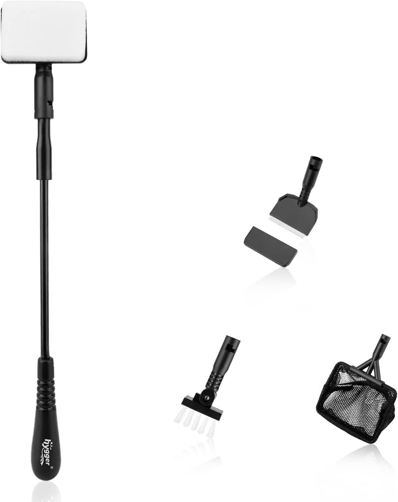 hygger Small Fish Tank Cleaner, Aquarium Cleaning Tools Kit with Handle, Seaweed Scraper, Fishing Net, Sponge Brush,Wall