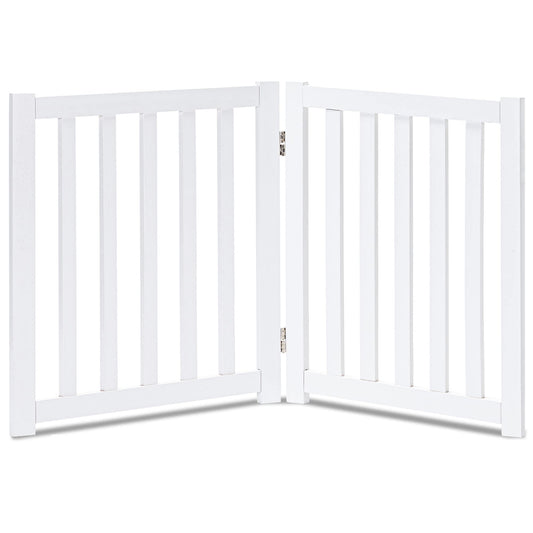 LZRS 2-Panel Wooden Free Standing Foldable Dog Gate Indoor – Solid Hardwood 24" High, Step-Over Safety Pet Gate for Doorways, Stairs & Small Spaces - Indoor Use, White