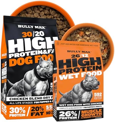 Bully Max High Protein Dog Food Bundle - Calorie-Dense Dry & Dehydrated Wet Food for Muscle & Weight Gain - Puppies & Ad