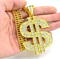 FUNKA Gold Chain Dog Collar Adjustable Cuban Link Dog Necklace with Crystal Dollar Sign Pendant Cute Fashion Pet Jewelry Chain Puppy Cat Costume Outfits Accessories with Extender Chain