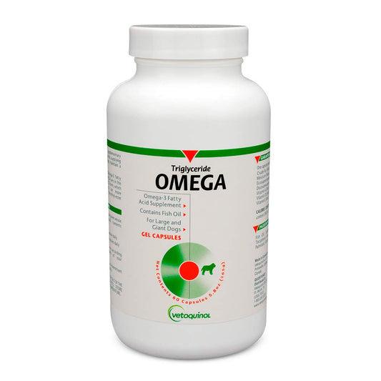 Vetoquinol Triglyceride Omega - Fish Oil for Dogs & Cats - Supports Healthy Skin, Coat & Normal Immune Response - Supplement with Vitamin Blend for Heart, Eye, Bone & Muscle Support - 60 Capsules