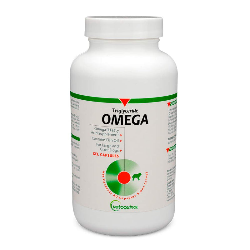 Vetoquinol Triglyceride Omega - Fish Oil for Dogs & Cats - Supports Healthy Skin, Coat & Normal Immune Response - Supplement with Vitamin Blend for Heart, Eye, Bone & Muscle Support - 60 Capsules