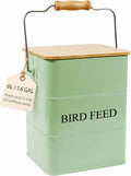 Metal Bird Seeds storage container,Outdoor Bird Container Canister, Pet Food Bin with Wooden Lid/Handle/Food scoop,hold 5-6 Lbs of Wild Bird Seed Sunflower Seed