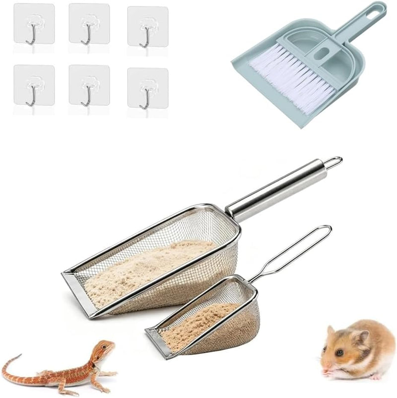 Stainless Steel Hamster Sand Bath Scoop Set With Hook and Cleaner