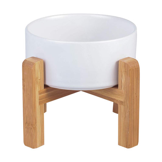 Ceramic Elevated Raised Cat Bowl with Wood Stand No Spill Pet Food Water Feeder Cats Small Dogs