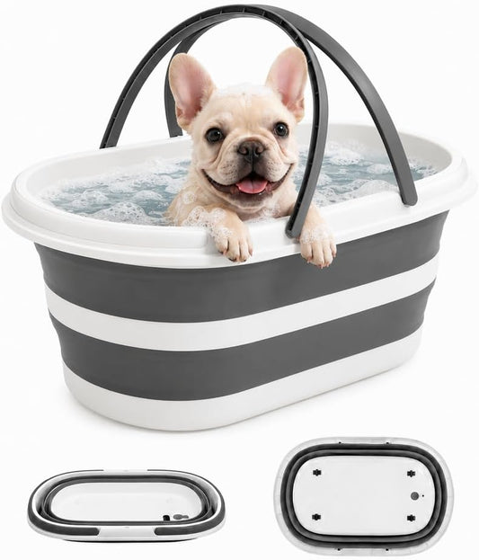 Goderewild Collapsible Pet Bathtub with Wheels and Drainage Hole, 35L Portable Folding Bathing Tub for Dogs Cats, Multi-Purpose Laundry Basket Storage Bin for Camping RV Travel, Space-Saving Design