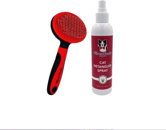 Warren London Cat Detangler Spray Bundle with Pin Brush for Matted Hair | Leave in Conditioner Pet Detangling Spray that