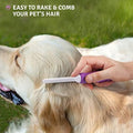 Poodle Pet Bundle - Dematting Fur Rake Comb Brush Tool with Steel Safety Blades and Detangling Pet Comb with Long and Sh