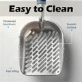 Vitisyao Heavy-Duty Metal Cat Litter Scoop with Holder, Aluminum Cats Litter Scooper Captures All Clumps, Kitty Metal Scooper and Holder (White)