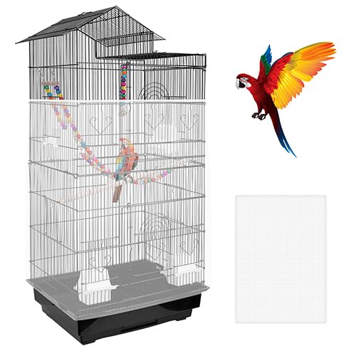 Universal Bird Cage Seed Catcher – Stretchy, Lightweight Mesh Skirt for Parrot Cages, Stops Scatter, Breathable Fabric, Adjustable & Reusable, White viiwxx