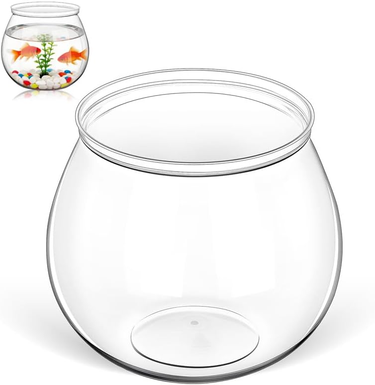 Toddmomy 1 Gallon Transparent Plastic Fish Bowl Small Round Aquarium for Goldfish Turtles Tabletop Fish Tank Office Home