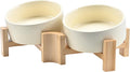 SPUNKYJUNKY 15° Slanted Ceramic Dog and Cat Bowl with Wooden Stand, Tilted Bulldog Food and Water Bowl No Slip Non-Spill