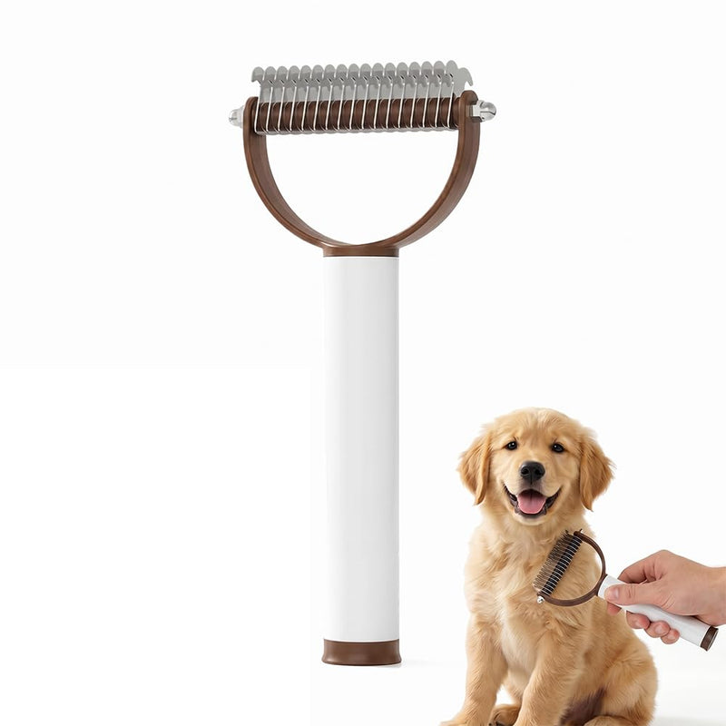 Double-Sided Pet Grooming Brush, 2026 Upgrade Shedding & Dematting Undercoat Rake for Dogs and Cats, Gentle Matt Remover Detangler Pet Grooming Tool Comb for Short Long Thick Haired (Brown)