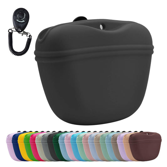 AUDWUD Silicone Dog Treat Pouch,with Dog Training Clicker,Clip on Portable Training Container,Convenient Magnetic Buckle Closing and Upgraded Waist Clip for Enhanced Stability
