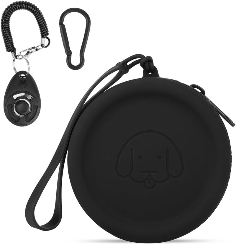 WALLFID Silicone Dog Treat Pouch Small Bag,with Pet Training Clicker,Walking Bag for Dog and Cat, Pocket Size, Easy to C