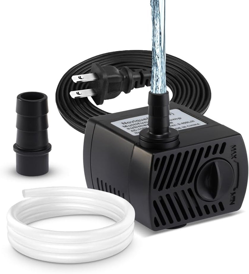 105 GPH Submersible Water Pump with 4.76ft Power Cord and 2 Nozzles 5W Ultra Quiet Mini Fountain Pump with 2.8ft High Li