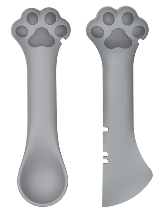 Joyinjojo 2 Pack Dog Cat Food Spoon Spatula, Cute Paw Pet Can Opener Mixing Spoons for Dog Cat Wet Food, Small Silicone Spatula Cat Treat Spoon Pet Cannd Food Scoop for Dog Cat, Grey